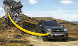 Dacia Duster 1.6 benzyna w akcji. Silnik gotowy do drogi, pokonuje teren.