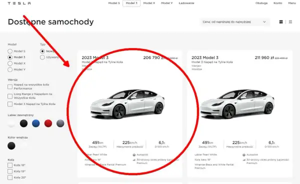 Tesla Model 3 w wersji z napędem na tylne koła, cena od 206 790 zł. Sprawdź dostępne konfiguracje i specyfikacje.